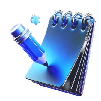 파란색 그라데이션이 적용된 연필과 공책